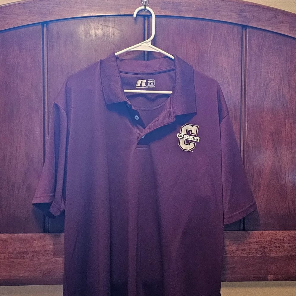 Charleston Cougars Polo Mens XL Red Short Sleeve Russell Athletic